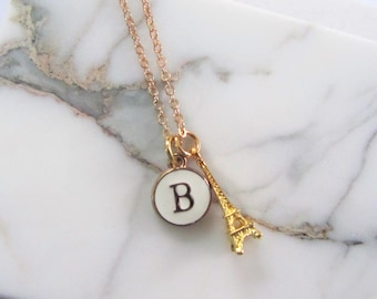 Gold Eiffel Tower Necklace with Initial Letter, Travelling Gift, Graduation Gift, Paris Necklace, Personalised Jewellery, Bridesmaids Gifts