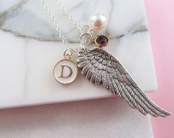 Personalized Silver Angel Wing Necklace, Memorial Gift, Rememberance Jewellery, Personalised Jewellery, Christmas Gift for Her