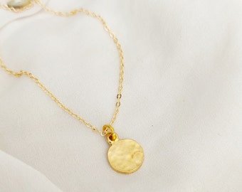 Gold Coin Necklace and Hoop Earring Set: Hammered Disc Jewelry