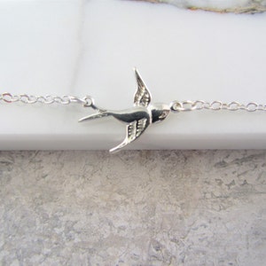 Delicate Silver Swallow Bird Charm Necklace, Mothers Day Gift