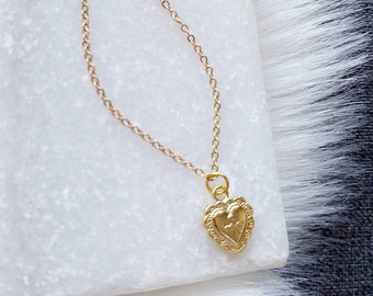 Heart Charm Necklace, Heart and Cross Vintage Style Necklace, Delicate Gold Charm Necklace, Layering Necklace, Small Christmas Gift Teenager