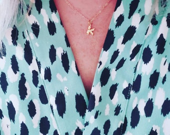 Hammered Gold Initial Necklace: Personalized Letter Pendant, 14kt Gold Plate
