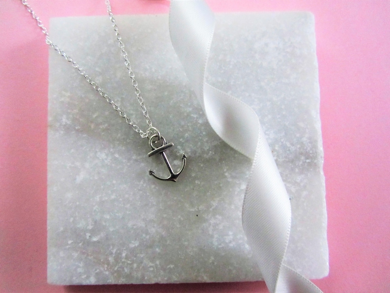 Delicate Silver Anchor Charm Necklace