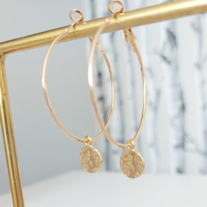 Large Hammered Gold Disc Earrings, Coin Hoop Earrings, Big Gold Hoops, Boho Earrings image 6