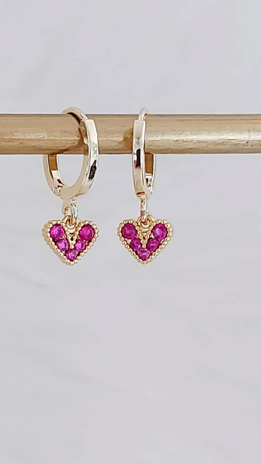 Heart Earrings Gold Hoop Earrings Red Heart Earring Small Etsy UK