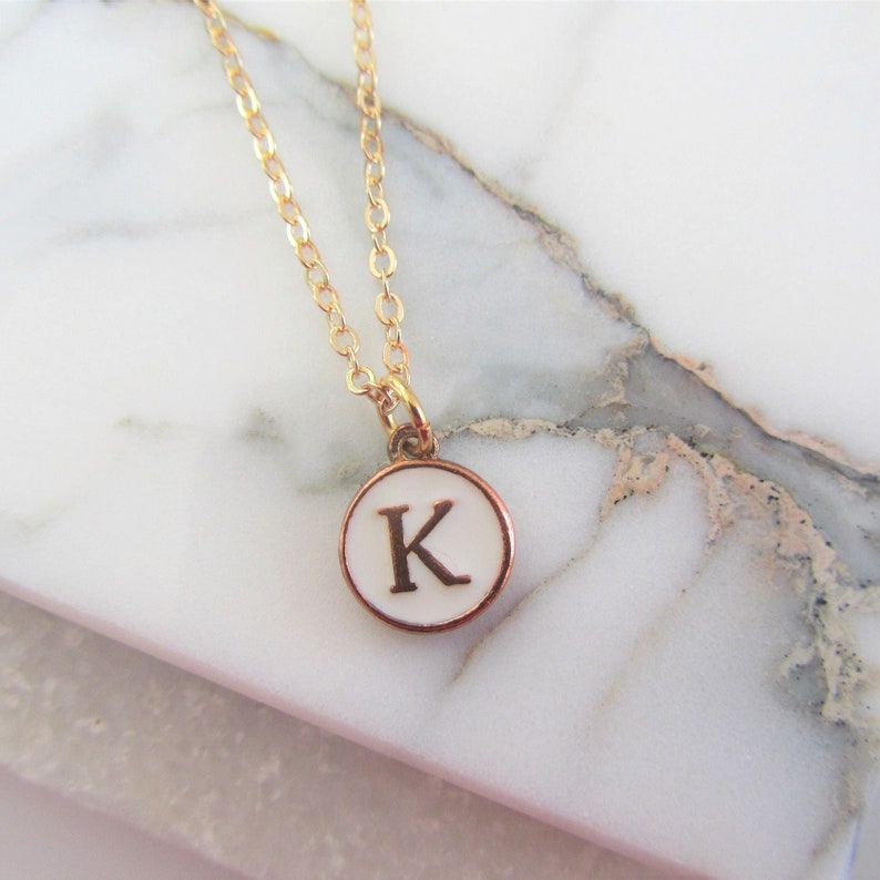 Small Gold Letter Disc Pendant Necklace, Birthday Gift for Her, Mothers Day Gift, Simple Disc Necklace, Initial Jewellery, Christmas Gift image 1