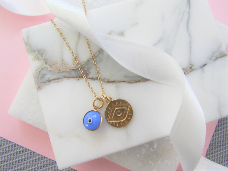 Evil Eye Necklace and Gold Coin Necklace Boho Layering Etsy