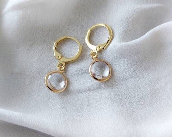 Small Gold April Birthstone Earrings,  Bridesmaids Gifts, Birthstone Jewellery, gold hoop earrings, Mothers day gift, April Birthstone Hoops