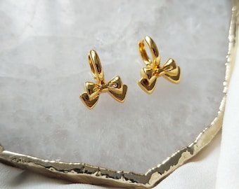 Bow Earrings, Gold Bow Hoops, Tiny Bow Earrings, Bow Jewellery, Ribbon Bow, Birthday Gift Tween Teen Girl, Little Sister Gift