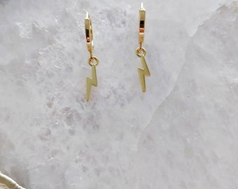 Lightning Bolt Earrings, Gold Huggie Earrings, Celestial Earring, Small Gold Hoop Earrings, Lightning Bolts, Mothers Day Gift