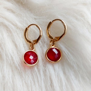 July Birthstone Earrings, Charm Hoops, Bridesmaids Gifts, Birthstone Jewellery, gold hoop earrings, Mothers day gift, Birthstone Jewellery