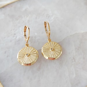 Gold Coin Hoop Earrings, Gold Disc Earrings, Small Gold Hoops, Birthday Gift for Daughter, Charm Earrings, Gold Hoops