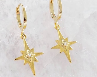 Gold Star Earrings, Gold Huggie Earrings, Star Earring, Small Hoop Earrings, Mothers Day Gift