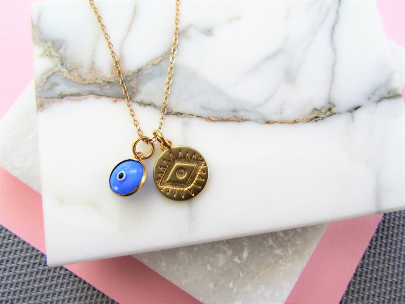 Evil Eye Necklace and Gold Coin Necklace Boho Layering Etsy