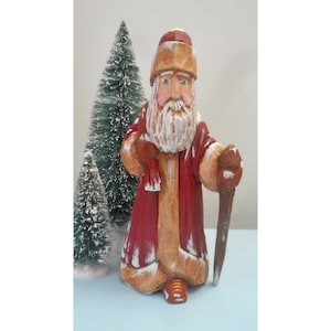 Hand Carved Robe Santa Claus Figure with Christmas sack