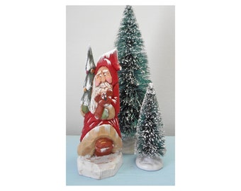 Hand carved Wood Santa Claus with Tree