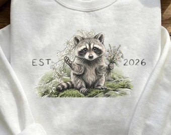 Est. 2026 Raccoon Baby Announcement PNG, Floral Digital Download, Instant Download
