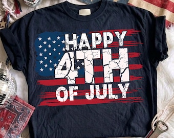 Happy 4th Of July Distressed Flag PNG, Grunge Patriotic Sublimation Design, Instant Download