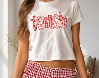 Teach Strawberry Gingham Pattern PNG, Teacher Sublimation Digital Download