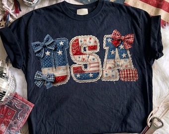 USA Quilted Fabric Bow PNG, Patriotic Sublimation Digital Download