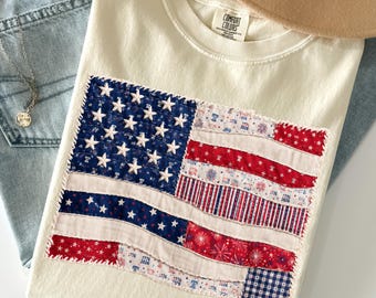 Bandiera americana patchwork PNG, tessuto patriottico digitale da scaricare, download immediato