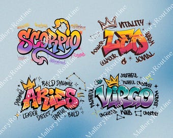 Graffiti zodiacali personalizzati PNG, sublimazione zodiacale, download digitale dello zodiaco, astrologia, graffiti zodiacali, oroscopo, download digitale dell'oroscopo