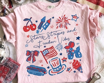 Stars Stripes and Freedom Vibes 4th of July Sublimation PNG Instant Download