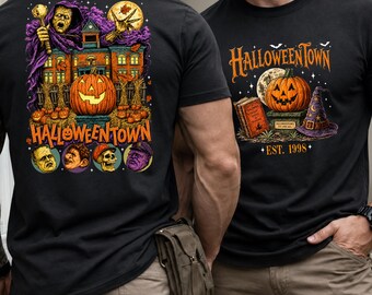 Halloweentown PNG, Gothic Halloween Digital Download, Spooky Cityscape Art