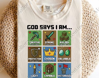 God Says I Am Bible Verses Pixel Art Christian Gamer Boys PNG, God Says I Am Kids Digital, Autism Bible Verse Sublimation, Bible Verse Faith