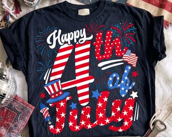 Happy 4th of July Patriotic PNG, American Flag Fireworks Digital Download