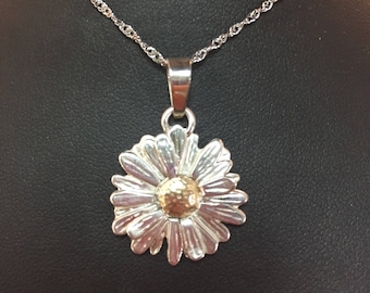 P.E.O. Marguerite Daisy Necklace Sterling Silver and 10k Gold