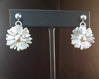 Marguerite Daisy Earrings on Posts Sterling Silver and 10k Gold