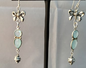 Chalcedony and Sterling Silver Bow Dangle Earrings
