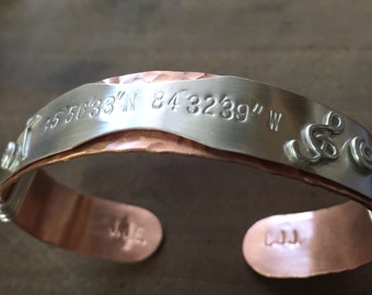 Cross and Treble Cleff Copper and Sterling Memory Cuff