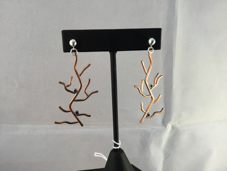 Sterling Silver and Copper Branch Dangle Earrings image 2