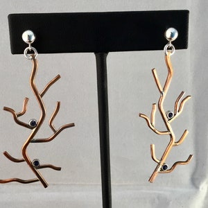 Sterling Silver and Copper Branch Dangle Earrings image 1