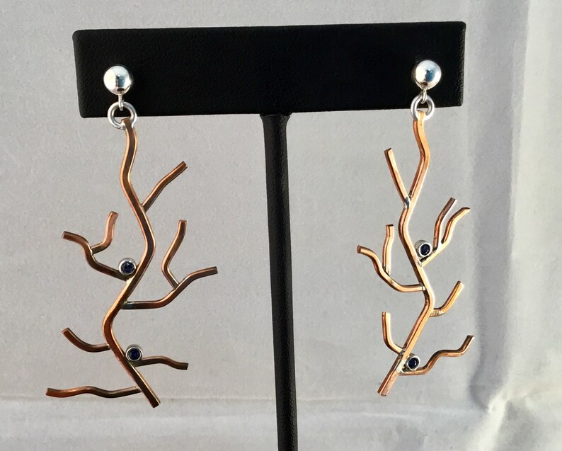 Sterling Silver and Copper Branch Dangle Earrings image 1