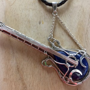 MANY STYLES Guitar Pendants Crystal Wire Wrap Leather Cord Custom Length  Fathers Day Mens Womens Necklace Mandolin Bass Ukelele Banjo 