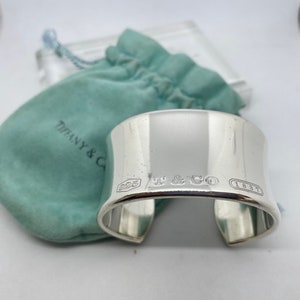 Tiffany & Co. Bracelet Sterling Silver 1837 Cuff 12 mm Wide Circa 1997  6" Long