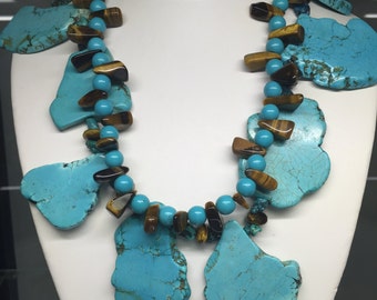 Turquoise Chunky Slab Necklace w/Tigers Eye accents