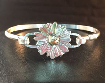 P.E.O. Marguerite Daisy Hook Cuff Bracelet in Sterling and 10k Gold