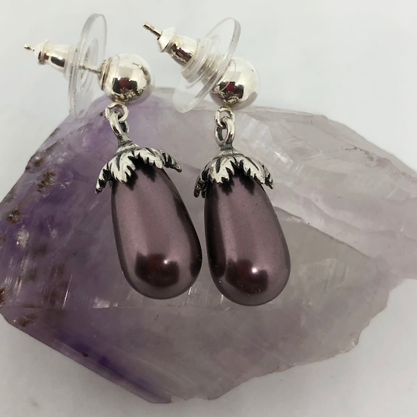 Swarovski Crystal Plum Dangle Earrings in Sterling