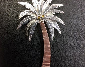 Palm Tree Pendant Necklace in Copper and Sterling Silver