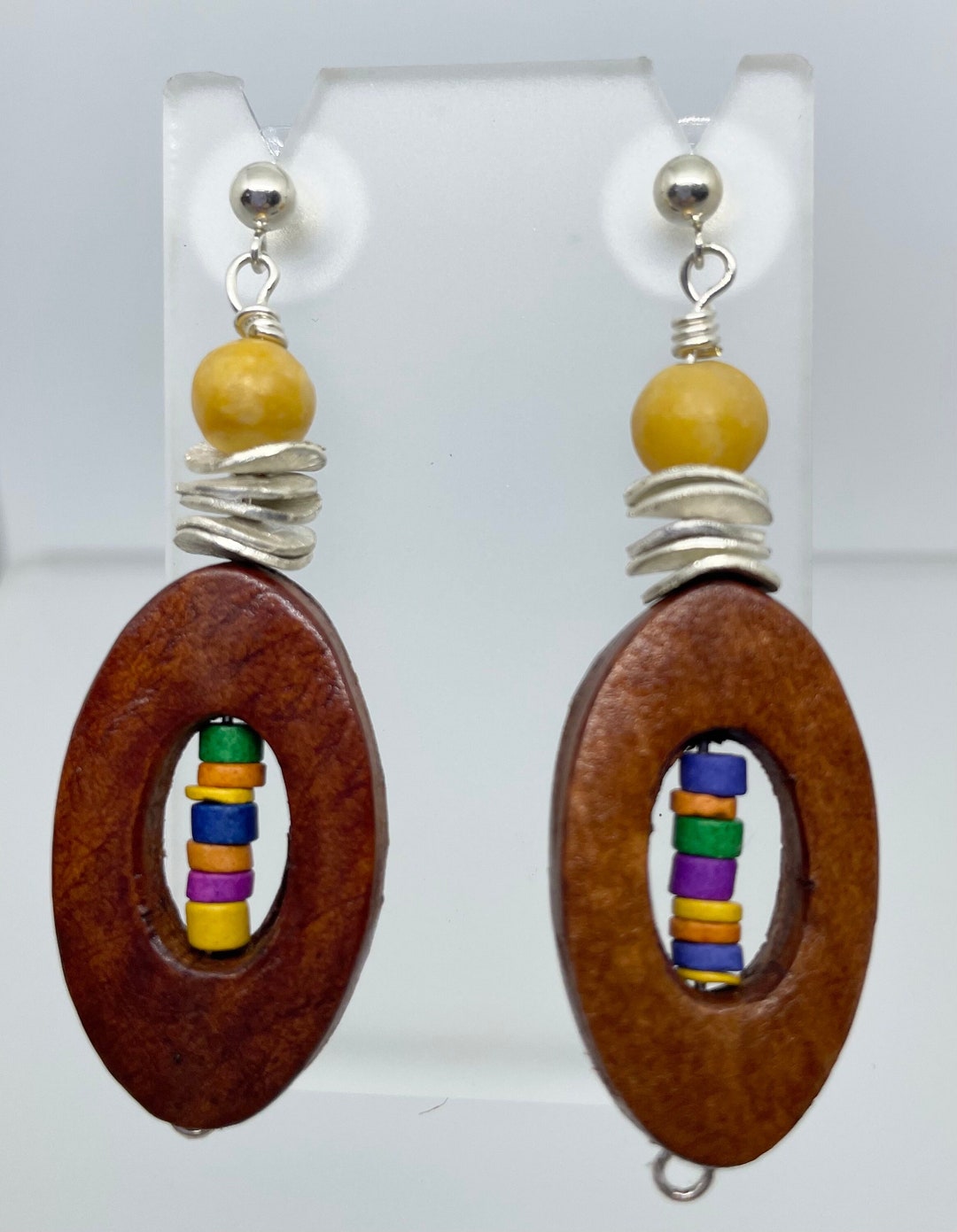 Leather Beaded Gullah Inspired Dangle Earrings - Etsy