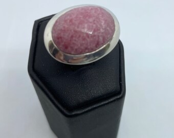 SALE Rhodocrosite and Sterling Silver Ring size 5 1/2.