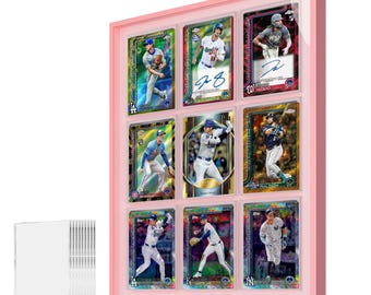 Vitrina rosa para 9 cartas, marco de aluminio con vidrio templado para cartas con clasificación PSA, cartas deportivas y TCG, regalo para coleccionistas de cartas, decoración de pared