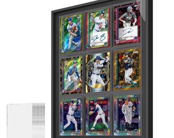 Vitrina negra para 9 cartas, marco de aluminio con vidrio templado para cartas con clasificación PSA, cartas deportivas y TCG, regalo para coleccionistas de cartas, decoración de pared