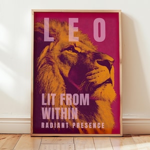 Leo Zodiac Wall Art Printable For Women Retro Astrology Poster For Home Or Studio Decor Bold Feminine Star Sign Artwork Digital Pop Art
