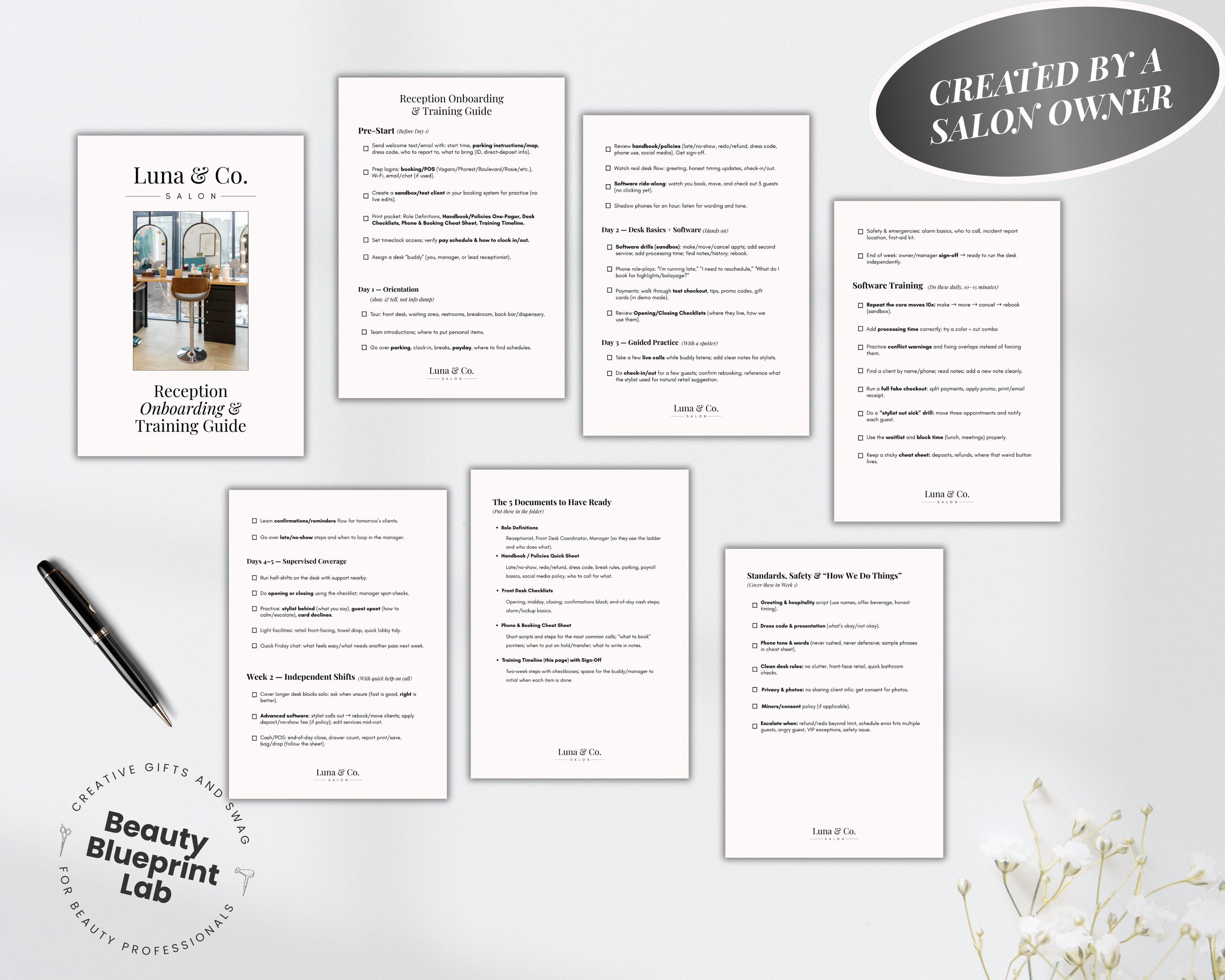 Reception Training Packet Salon Receptionist Training Guide Template Digital Download Canva ...