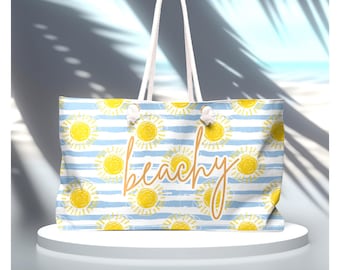 Personalized Striped Beach Tote Bag: Custom Canvas Weekender